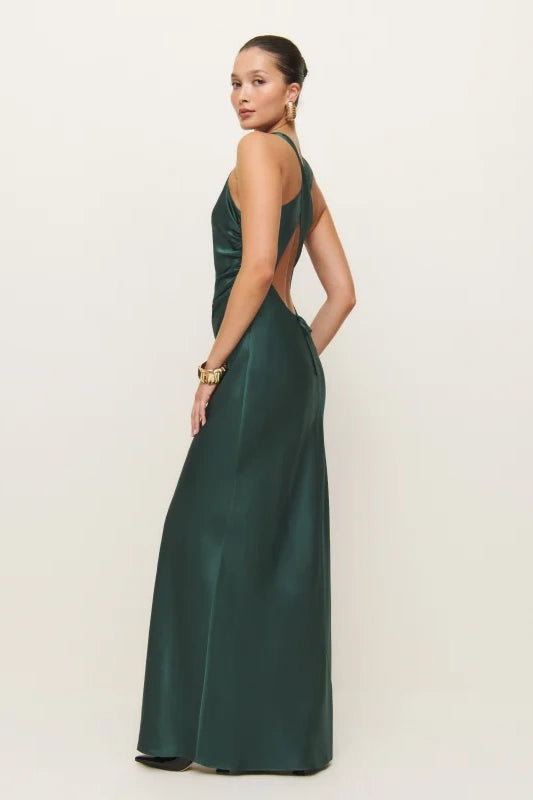 Round Sleeveless Satin Fitted Casual Bridesmaid Dress