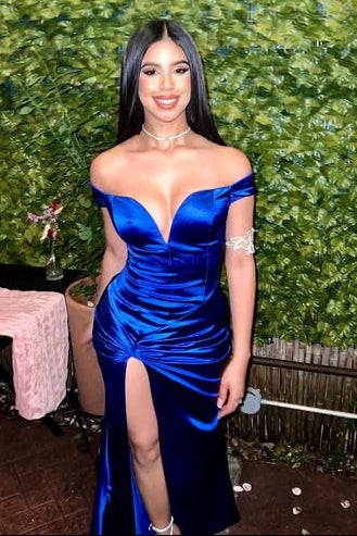 Royal Blue Mermaid Off-Shoulder Party Prom Dress