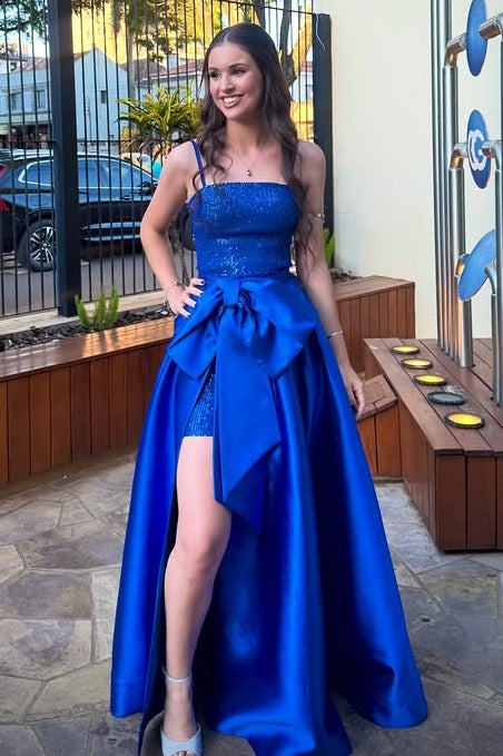 Royal Blue Sleeveless Empire Two Tone Party Prom Dress