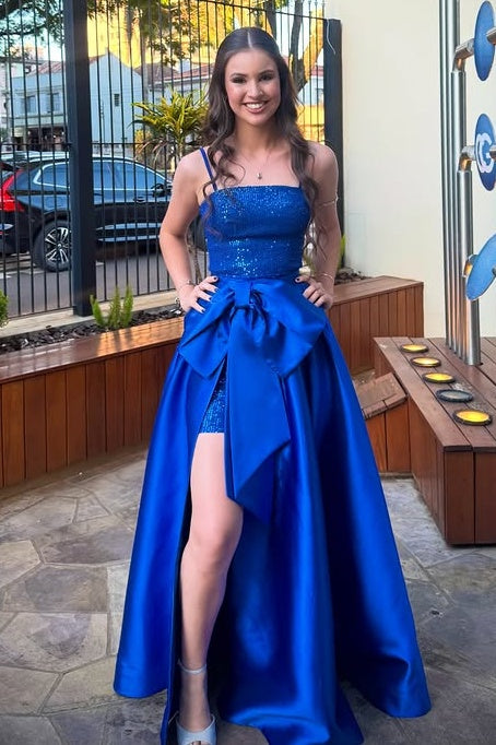 Royal Blue Sleeveless Empire Two Tone Party Prom Dress