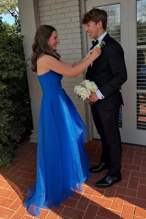 Royal Blue Strapless Empire Tulle A-Line Party Prom Dress