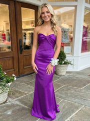 Light Blue Sweetheart Open Back Mermaid Satin Party Prom Dress