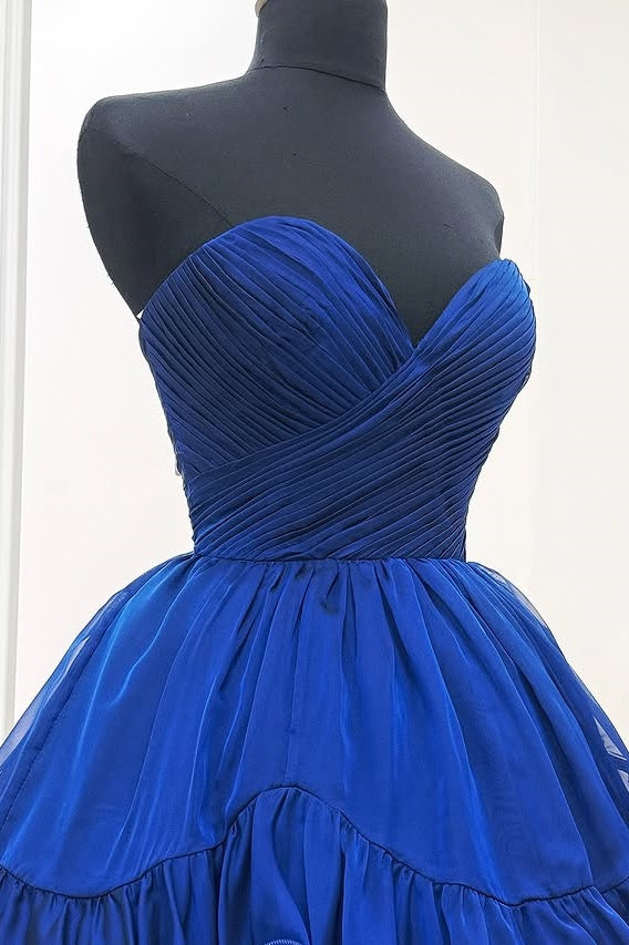 Royal Blue Sweetheart Strapless Pleated Empire Homecoming Dress