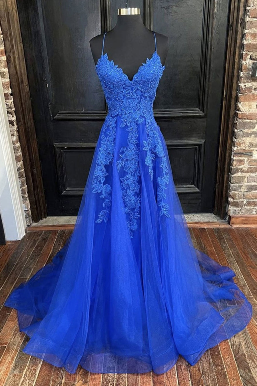 Royal Blue Tulle A-line Appliques Sweetheart Prom Dress