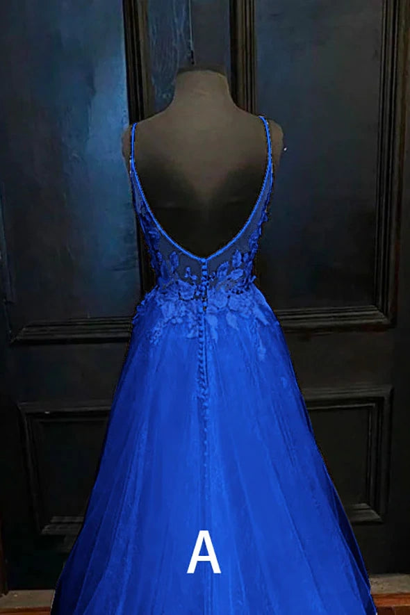 Royal Blue Tulle A-line Appliques Sweetheart Prom Dress