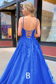 Royal Blue Tulle A-line Appliques Sweetheart Prom Dress