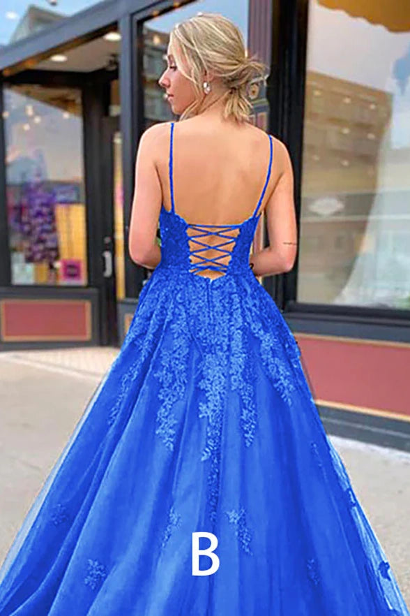 Royal Blue Tulle A-line Appliques Sweetheart Prom Dress