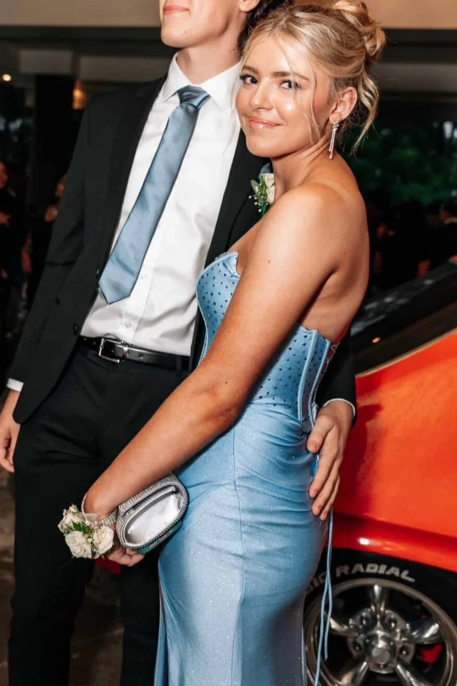 Ruched Empire Satin Beaded Mermaid Party Prom Dress With Slit