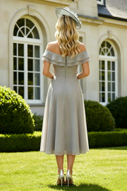 Ruffle Off-Shoulder Chiffon A-Line Midi Mother Of The Bride Dress