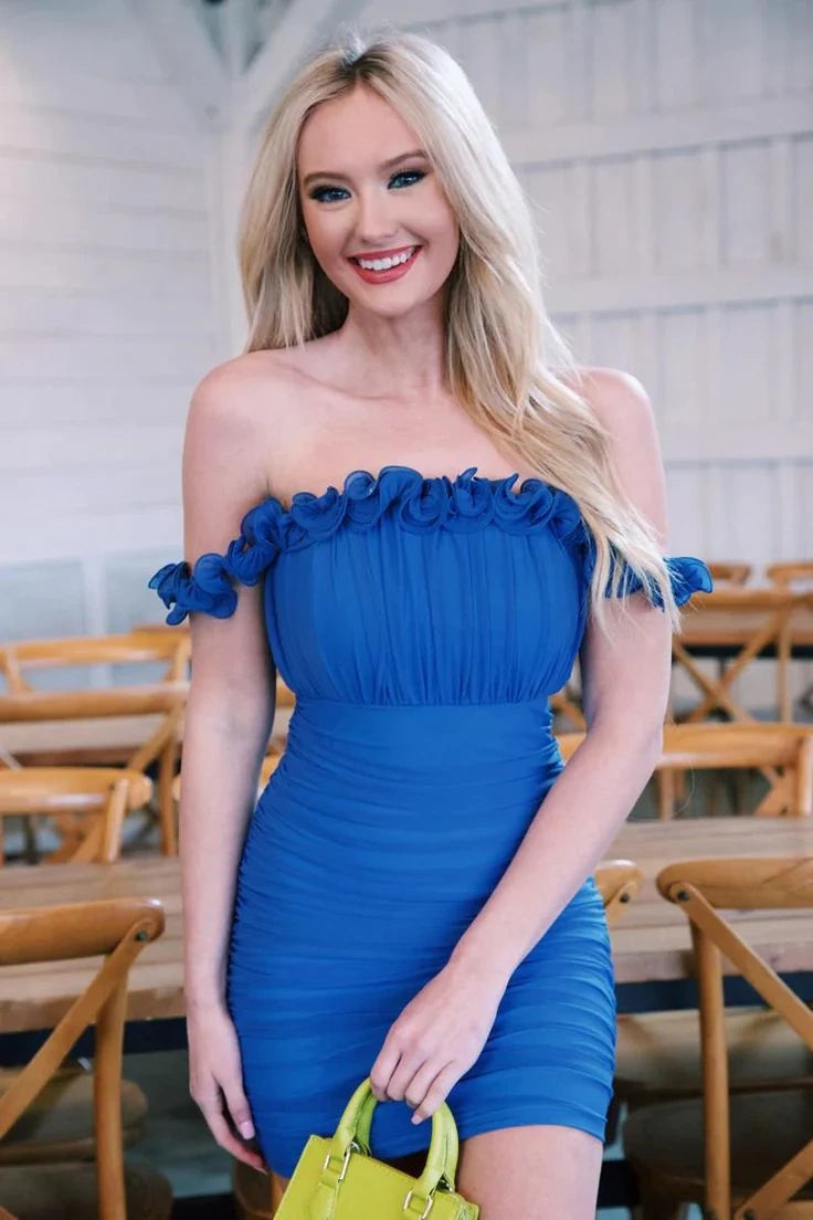 Ruffle Off-Shoulder Empire Pleated Bodycon Homecoming Dress