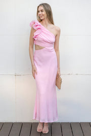 Ruffle One Shoulder Fitted High Waist Chiffon Party Prom Dress