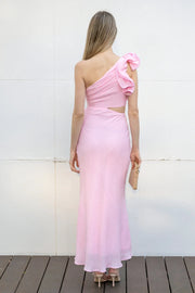 Ruffle One Shoulder Fitted High Waist Chiffon Party Prom Dress