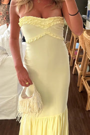 Ruffle Strapless Chiffon Mermaid Long Party Prom Dress