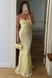 Ruffle Strapless Chiffon Mermaid Long Party Prom Dress