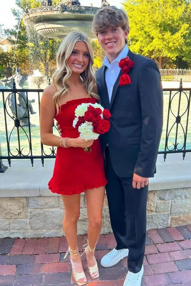 Ruffle Strapless Empire A-Line Satin Homecoming Dress