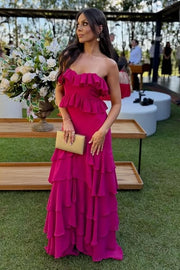 Ruffle Strapless Empire Chiffon A-Line Party Prom Dress