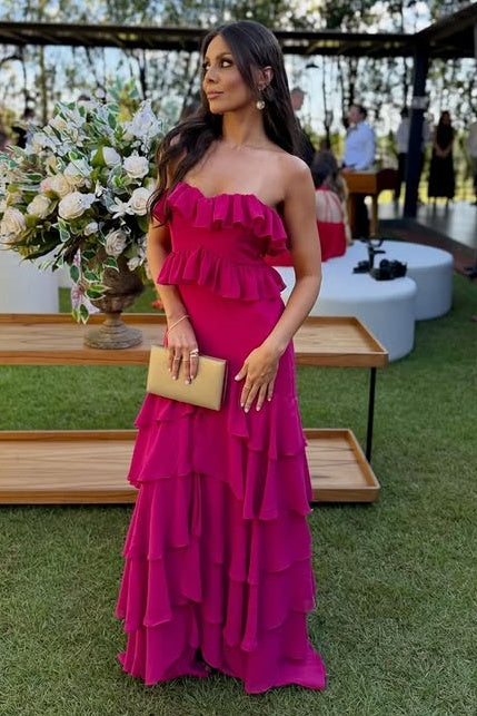 Ruffle Strapless Empire Chiffon A-Line Party Prom Dress