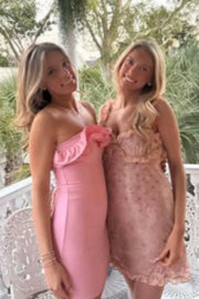 Ruffle Strapless Satin Fitted Mini Party Homecoming Dress