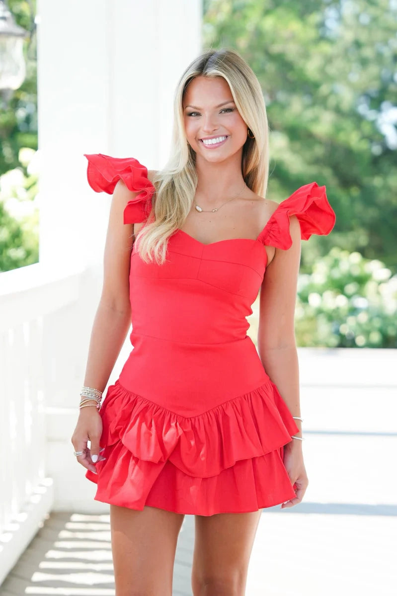 ruffle strap a line dress Ruffled Wide Straps A-line Dress  Dressesforparty