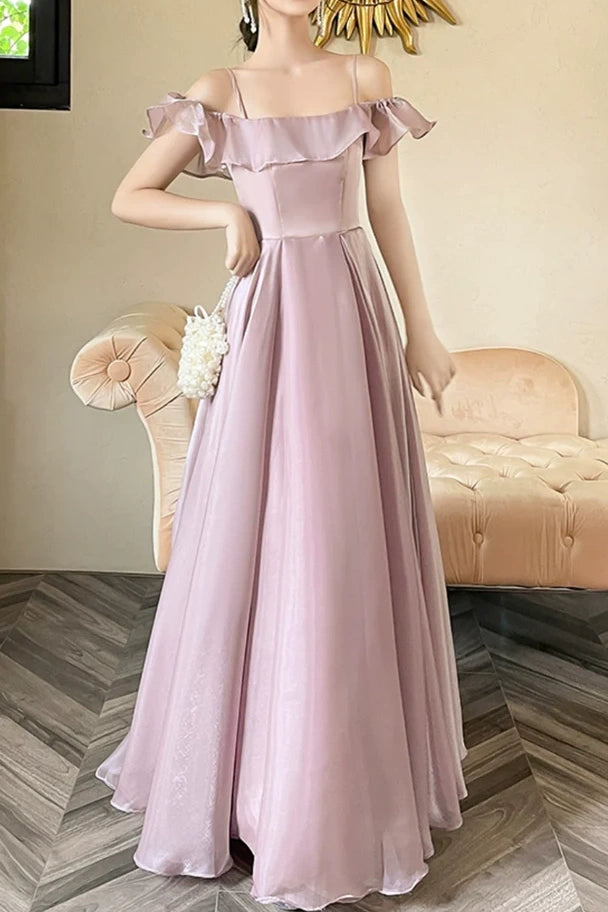 Ruffled Off-Shoulder Tulle A-Line Empire Long Bridesmaid Dress