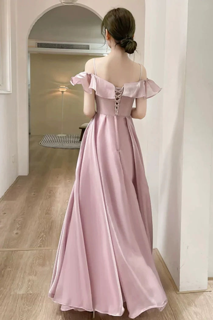 Ruffled Off-Shoulder Tulle A-Line Empire Long Bridesmaid Dress