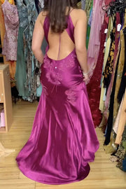 Backless V-Neck Appliques A-Line Party Prom Dress