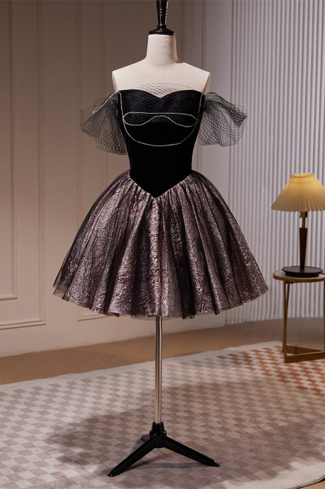 Black Off-the-Shoulder Beaded Homecoming Dress Black / US 6