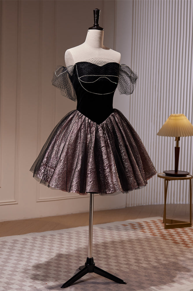 Black Off-the-Shoulder Beaded Homecoming Dress