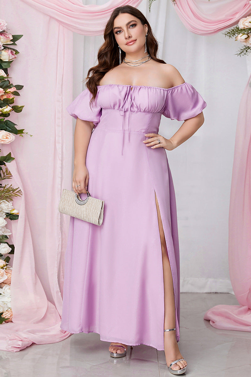 Lavender Off-the-Shoulder Empire Chiffon Long Dress with Slit Lavender / US 10