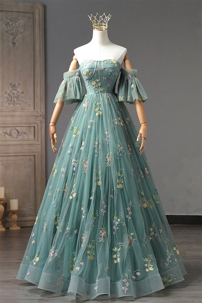 Dusty Green 3 Styles Embroidery Long Prom Dress Joyofdress