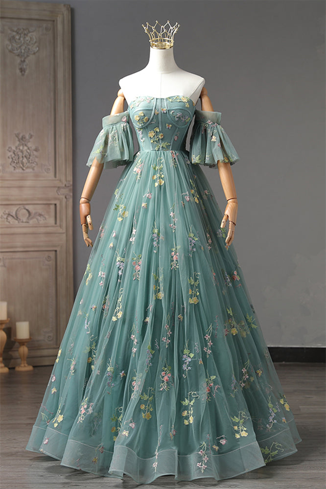 Dusty Green 3 Styles Embroidery Long Prom Dress