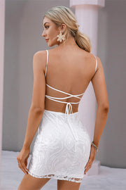 White Embroidery Lace-Up Sheath Homecoming Dress