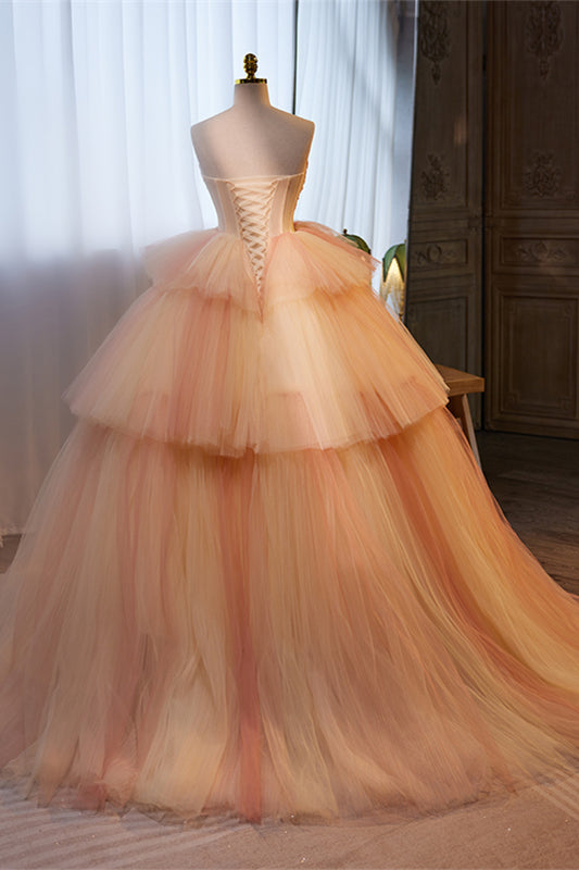 Light Orange Strapless A-Line Multi-layers Long Prom Dress Light Orange / US 10