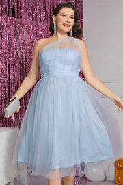 Sparkly Light Blue Illusion One Shoulder Tulle Homecoming Dress