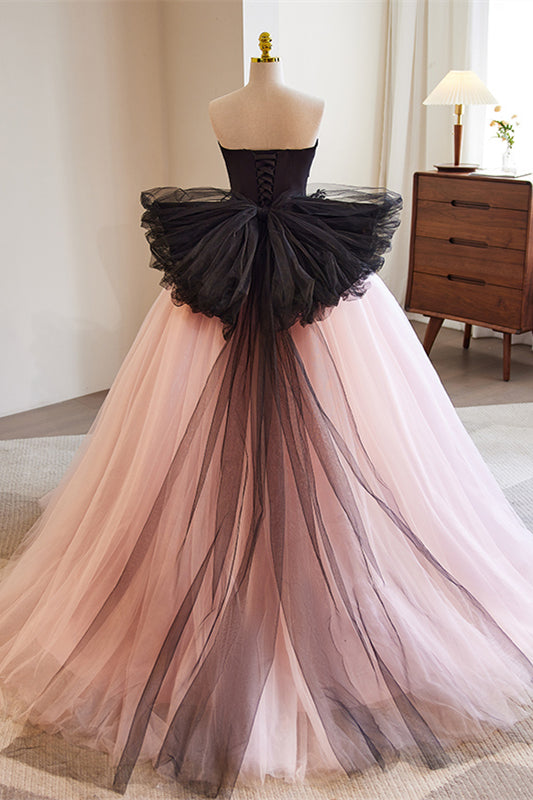 Black and Pink Tulle Lace Long Prom Dress, A-Line Strapless Evening Sweet 16 Dress US 6 / Black and Pink Black and Pink Tulle Lace Long Prom Dress, A-Line Strapless Evening Sweet 16 Dress US 6 / Black and Pink