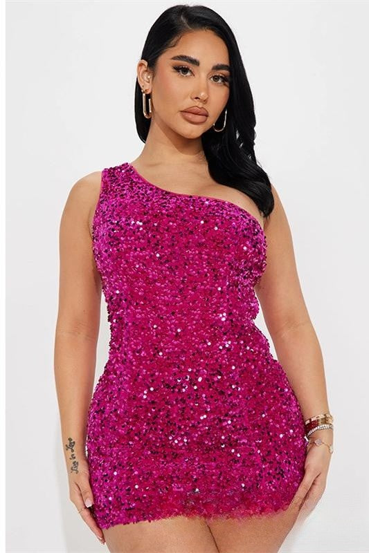 Rose Pink One Shoulder Sequins Sheath Homecoming Dress Rose Pink / US 14 Rose Pink One Shoulder Sequins Sheath Homecoming Dress Rose Pink / US 14