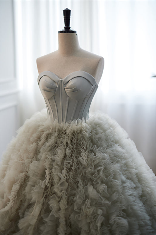 Grey Strapless A-line Ruffle-Layers Long Prom Dress | Joyofdress Grey Strapless A-line Ruffle-Layers Long Prom Dress | Joyofdress