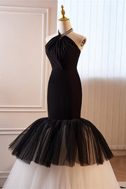 Herbene Black Halter Mermaid Tulle Long Prom Dress