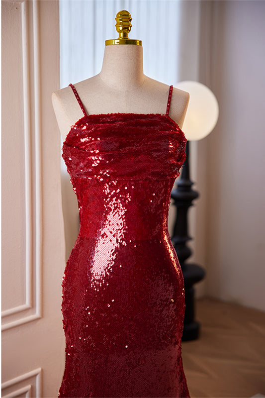 Red Sequins Mermaid Straps Lace-Up Long Prom Dress | Joyofdress Red Sequins Mermaid Straps Lace-Up Long Prom Dress | Joyofdress