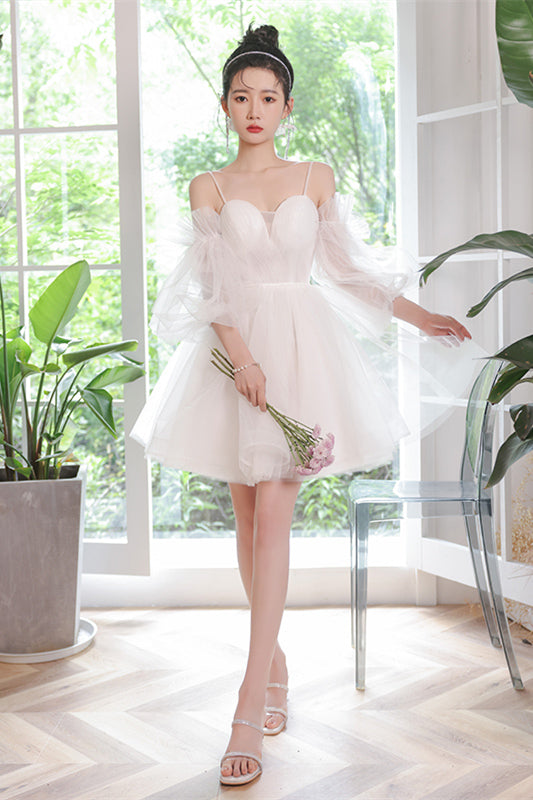 White Lace-Up Off-the-Shoulder Tulle Homecoming Dress