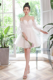White Lace-Up Off-the-Shoulder Tulle Homecoming Dress