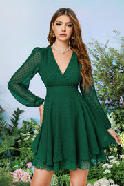 Dark Green Surplice Long Sleeves Printed Homecoming Dress