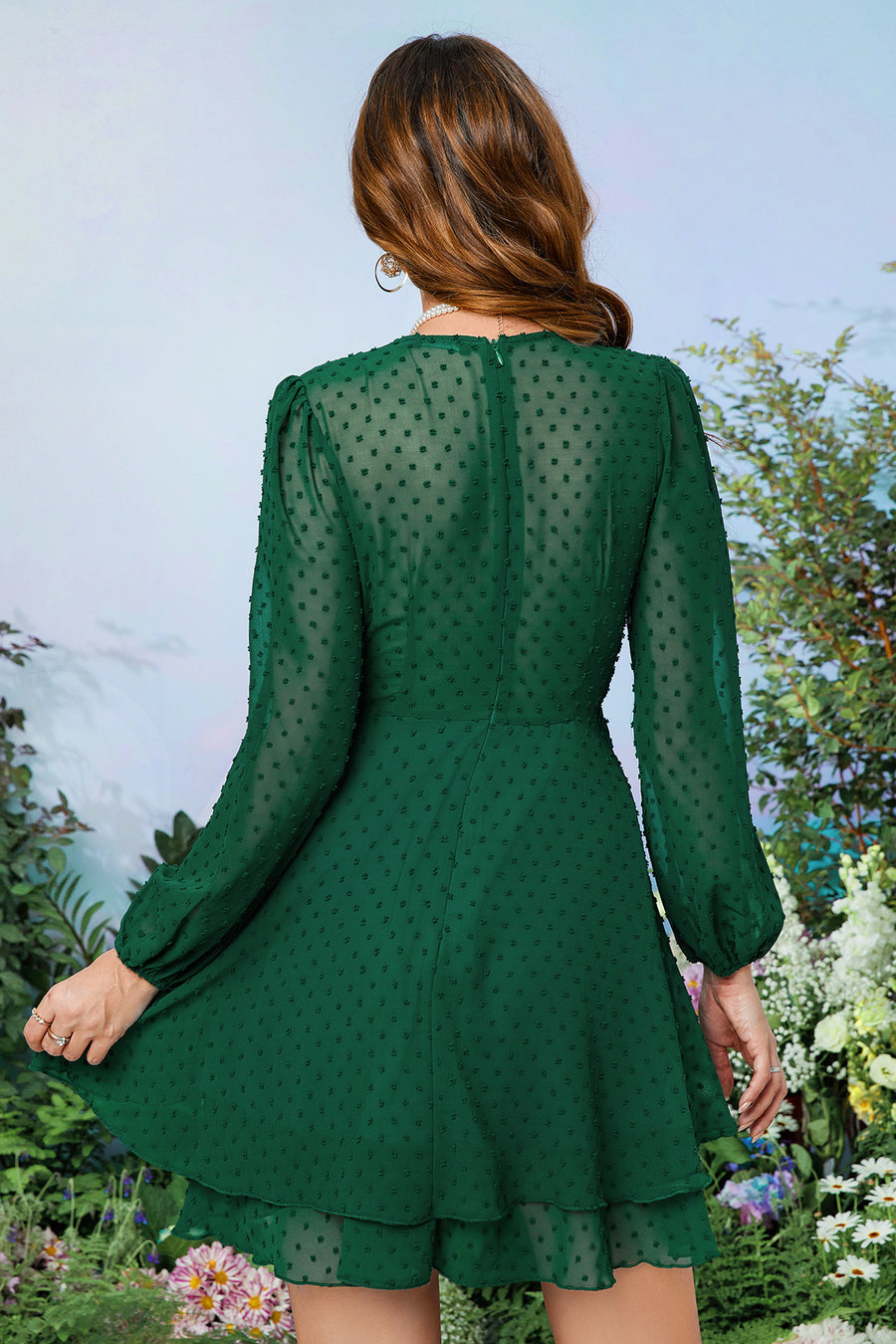 Dark Green Surplice Long Sleeves Printed Homecoming Dress Lavender / US 2 Dark Green Surplice Long Sleeves Printed Homecoming Dress Lavender / US 2
