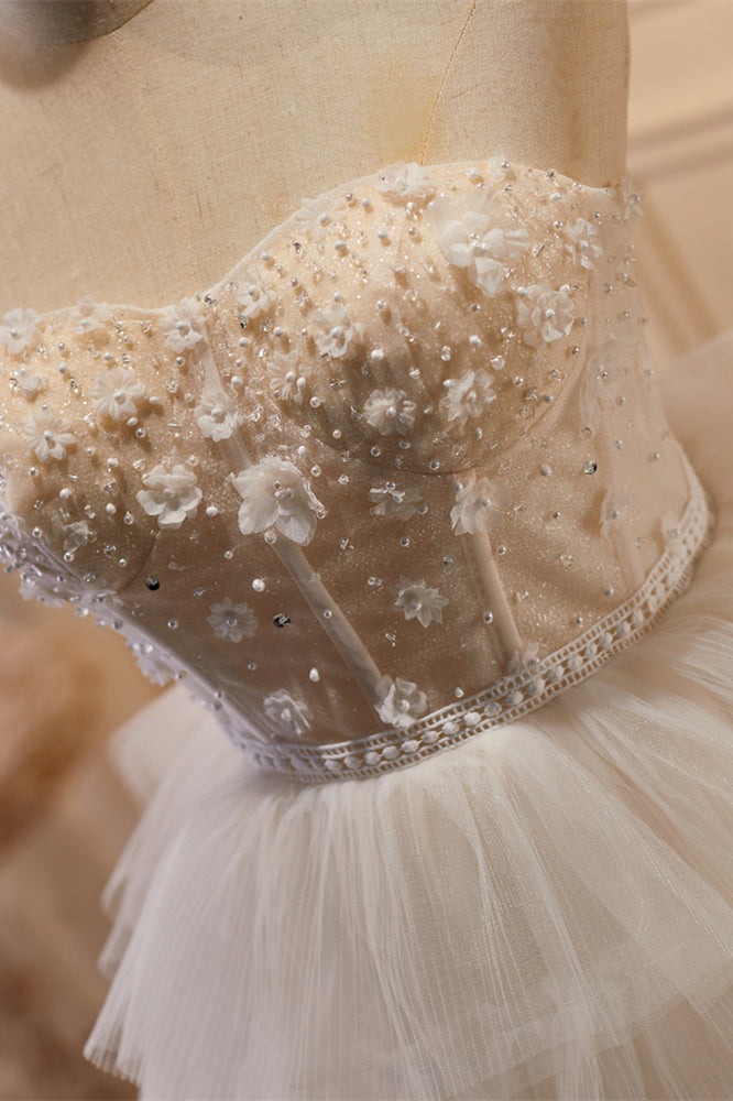White Tulle 3D Floral Lace A-Line Tiered Homecoming Dress White / 2 White Tulle 3D Floral Lace A-Line Tiered Homecoming Dress White / 2