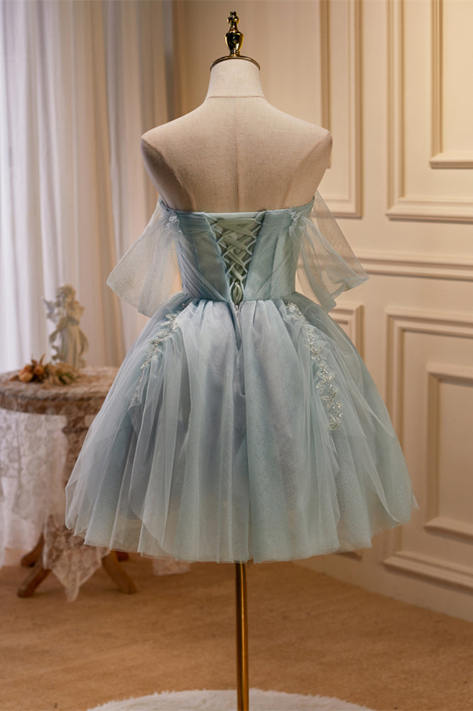 Green Tulle Beaded Short Prom Dress, Cute Off Shoulder Homecoming Dress US 16 / Green Green Tulle Beaded Short Prom Dress, Cute Off Shoulder Homecoming Dress US 16 / Green