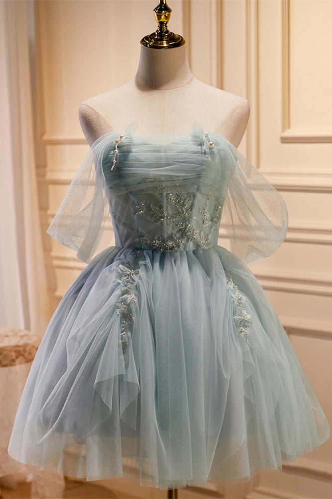 Green Tulle Beaded Short Prom Dress, Cute Off Shoulder Homecoming Dress US 16 / Green Green Tulle Beaded Short Prom Dress, Cute Off Shoulder Homecoming Dress US 16 / Green