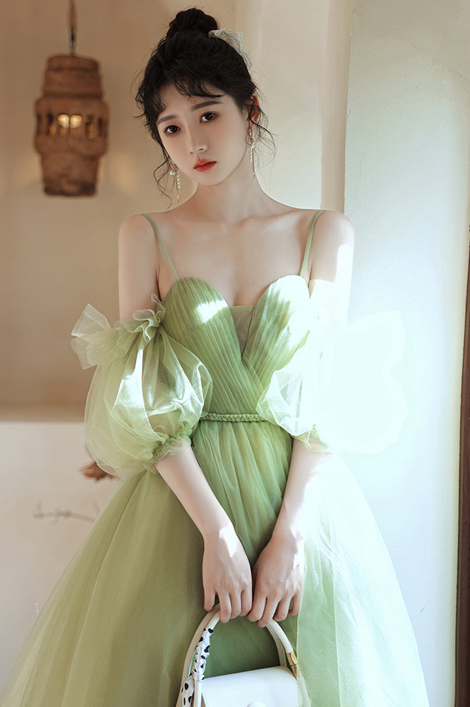 Sage Green Lace-Up Off-the-Shoulder Tulle Homecoming Dress