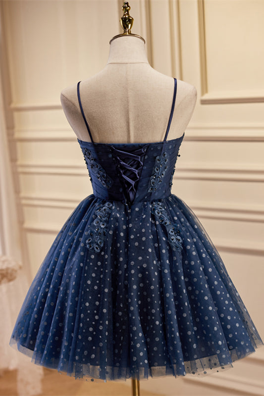 Joyofdress Navy Blue Sweetheart Straps Appliques Dots Homecoming Dress Navy Blue US 10