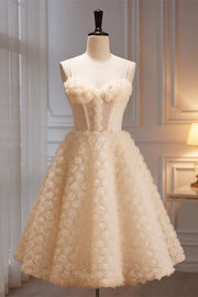 Champagne Sequins Flowers Tulle Knee Length Homecoming Dress