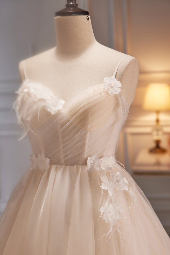 Blush Pink Pleated Surplice Straps 3D Appliques Homecoming Dress